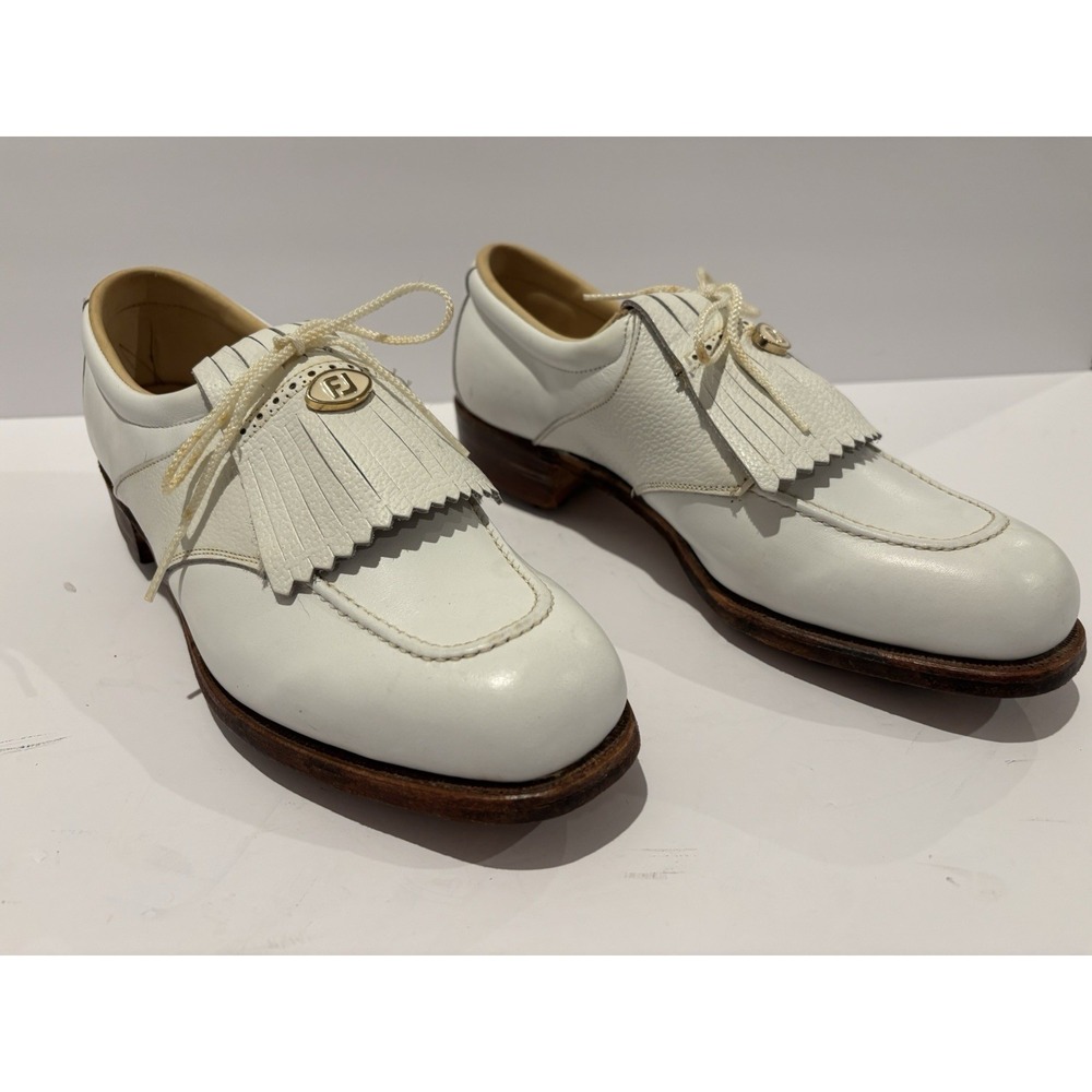 FootJoy Classics Kiltie Golf Shoes 8C Softspikes Vintage Gold FJ Medallion RARE